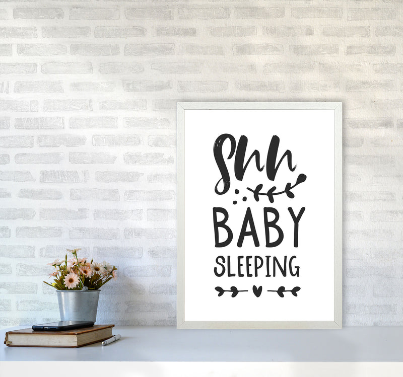 Shh Baby Sleeping Black Framed Nursey Wall Art Print A2 Oak Frame