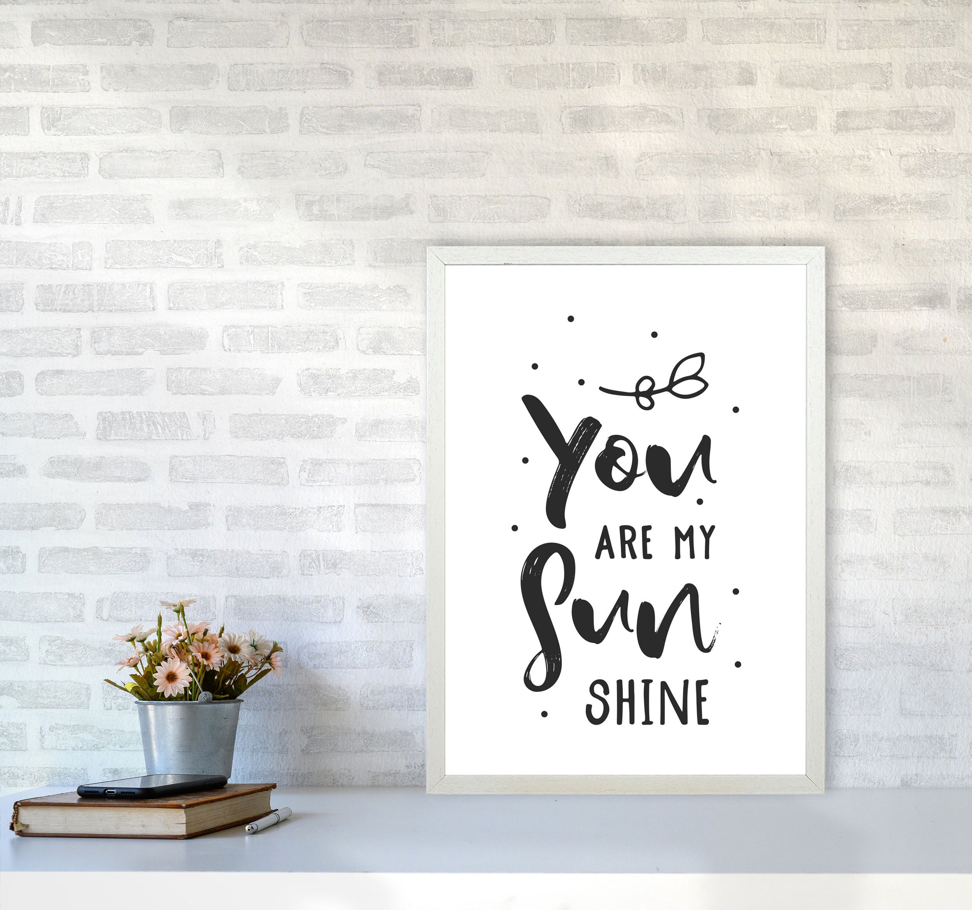 You Are My Sunshine Black Modern Print A2 Oak Frame