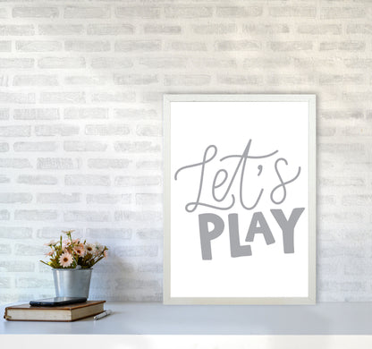 Let&#39;s Play Grey Framed Typography Wall Art Print A2 Oak Frame