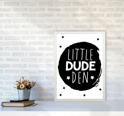 Little Dude Den Black Circle Framed Nursey Wall Art Print A2 Oak Frame