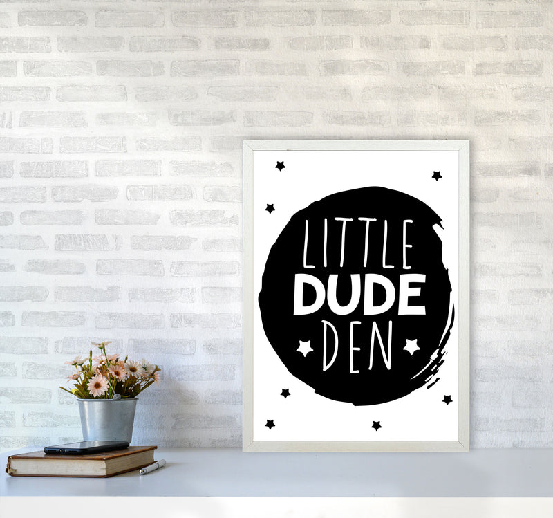 Little Dude Den Black Circle Framed Nursey Wall Art Print A2 Oak Frame
