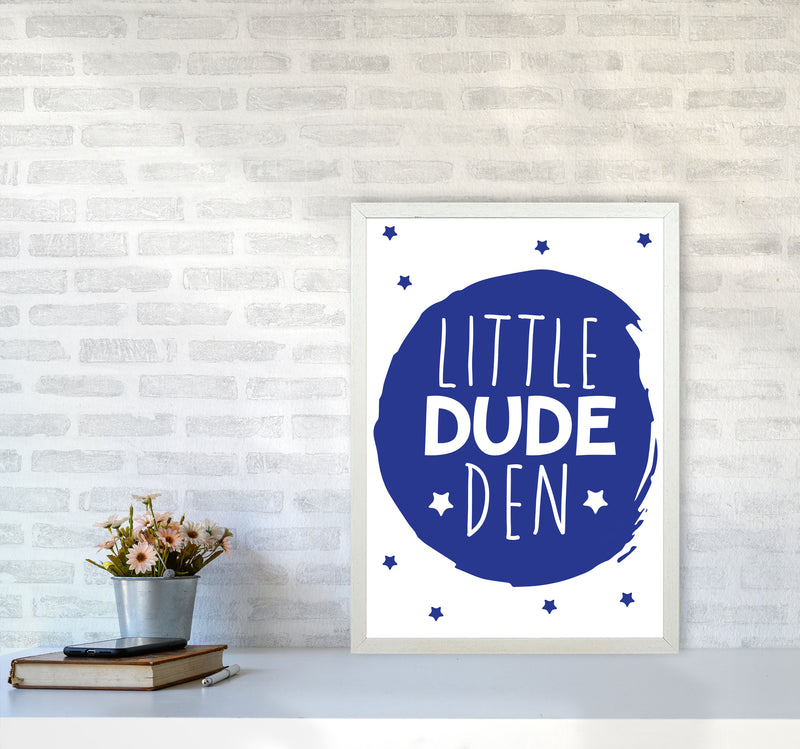 Little Dude Den Navy Circle Framed Nursey Wall Art Print A2 Oak Frame