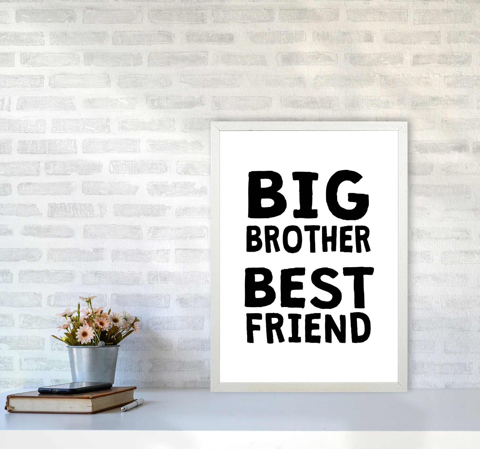 Big Brother Best Friend Black Framed Typography Wall Art Print A2 Oak Frame