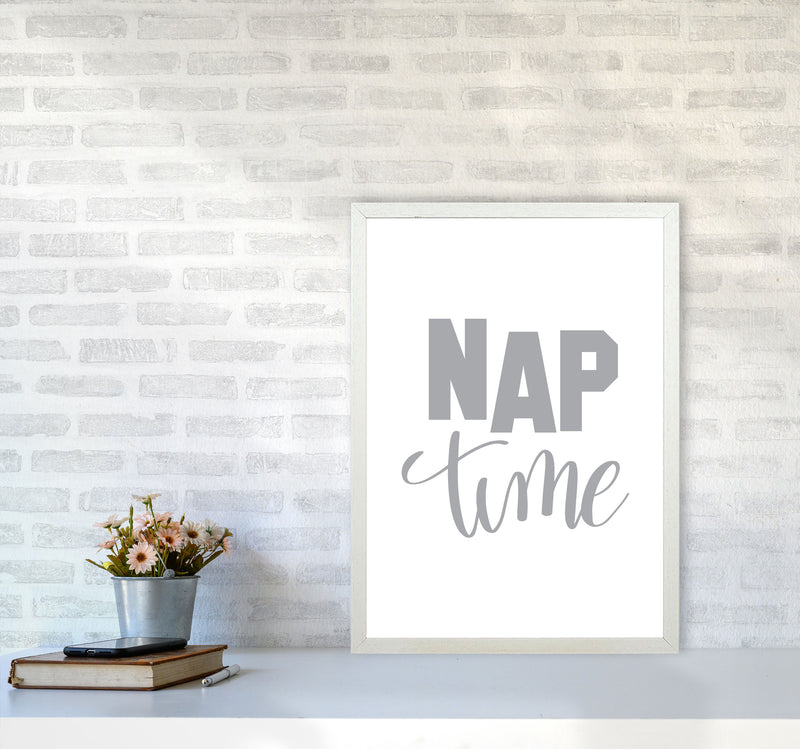 Nap Time Grey Framed Typography Wall Art Print A2 Oak Frame