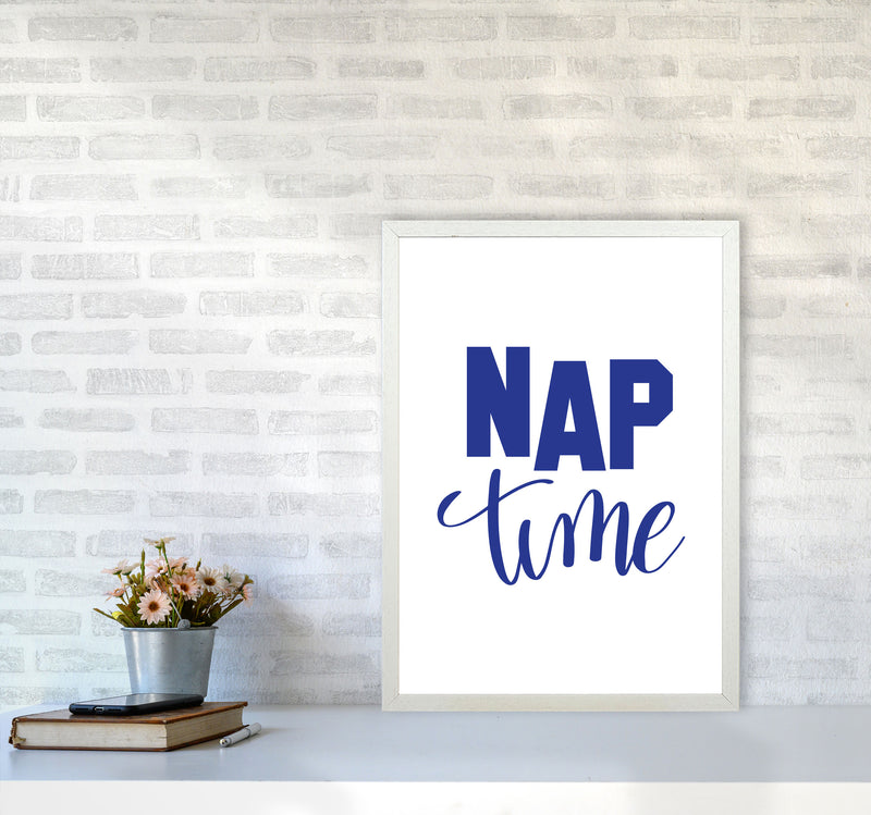 Nap Time Navy Framed Typography Wall Art Print A2 Oak Frame