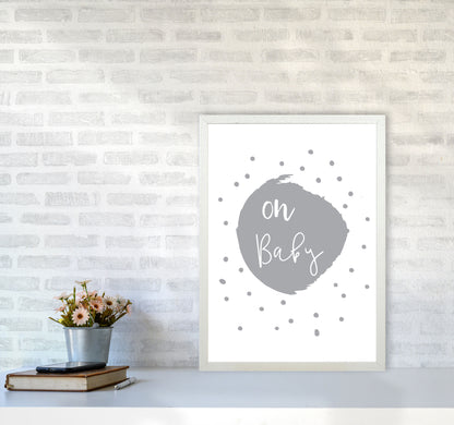 Oh Baby Grey Framed Typography Wall Art Print A2 Oak Frame