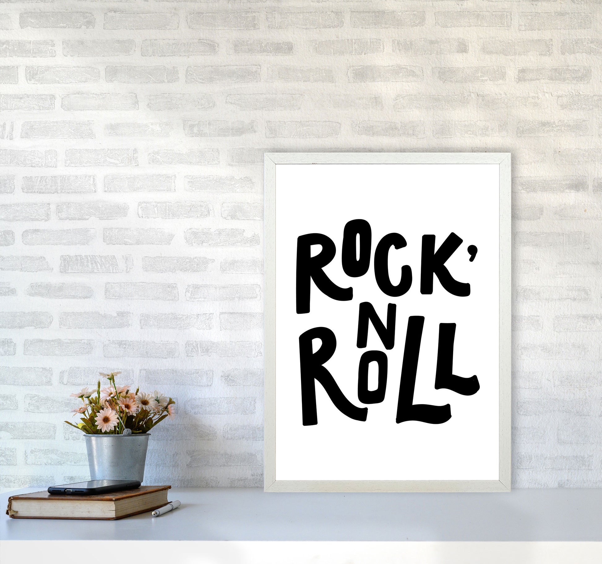 Rock &#39;N Roll Black Modern Print A2 Oak Frame