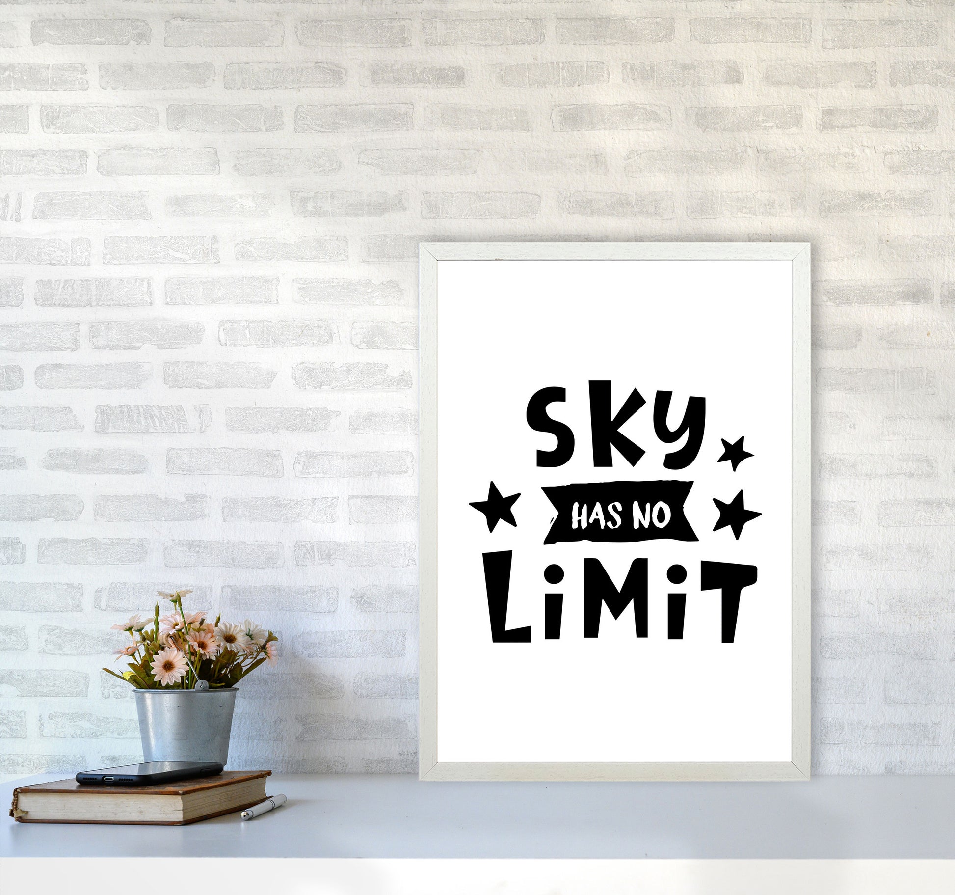 Sky Has No Limit Framed Nursey Wall Art Print A2 Oak Frame