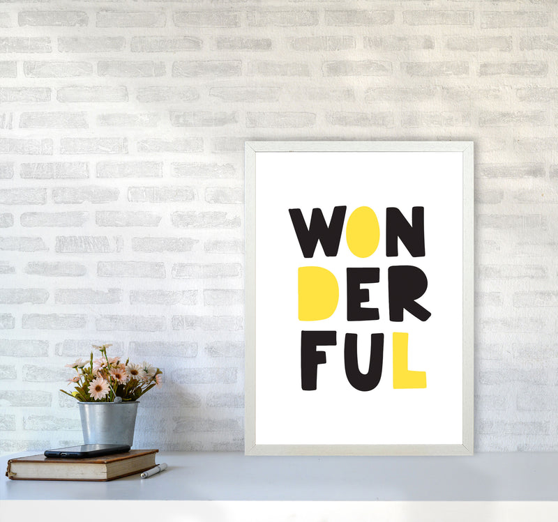 Wonderful Black And Yellow Framed Nursey Wall Art Print A2 Oak Frame
