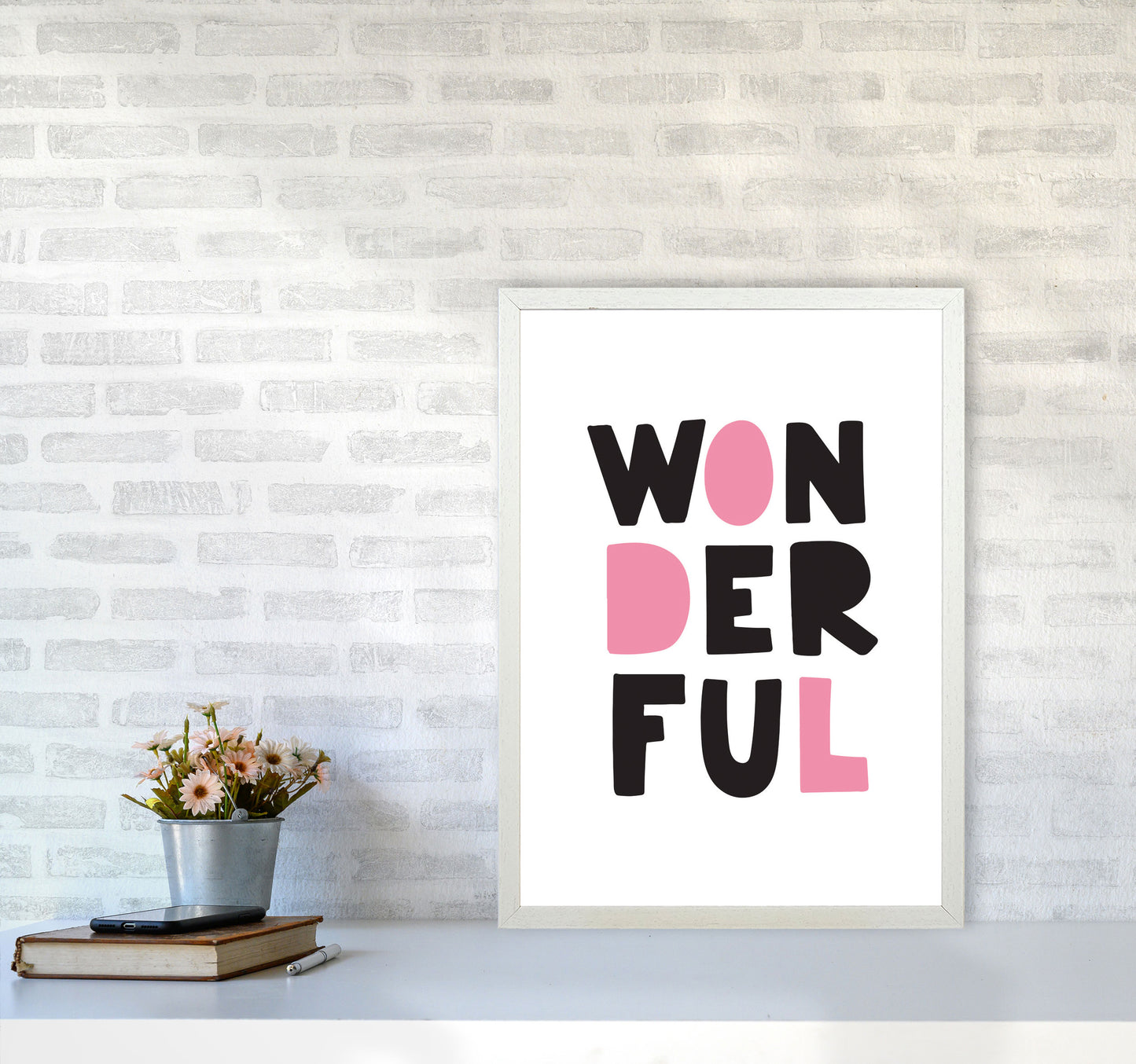 Wonderful Black And Pink Framed Nursey Wall Art Print A2 Oak Frame