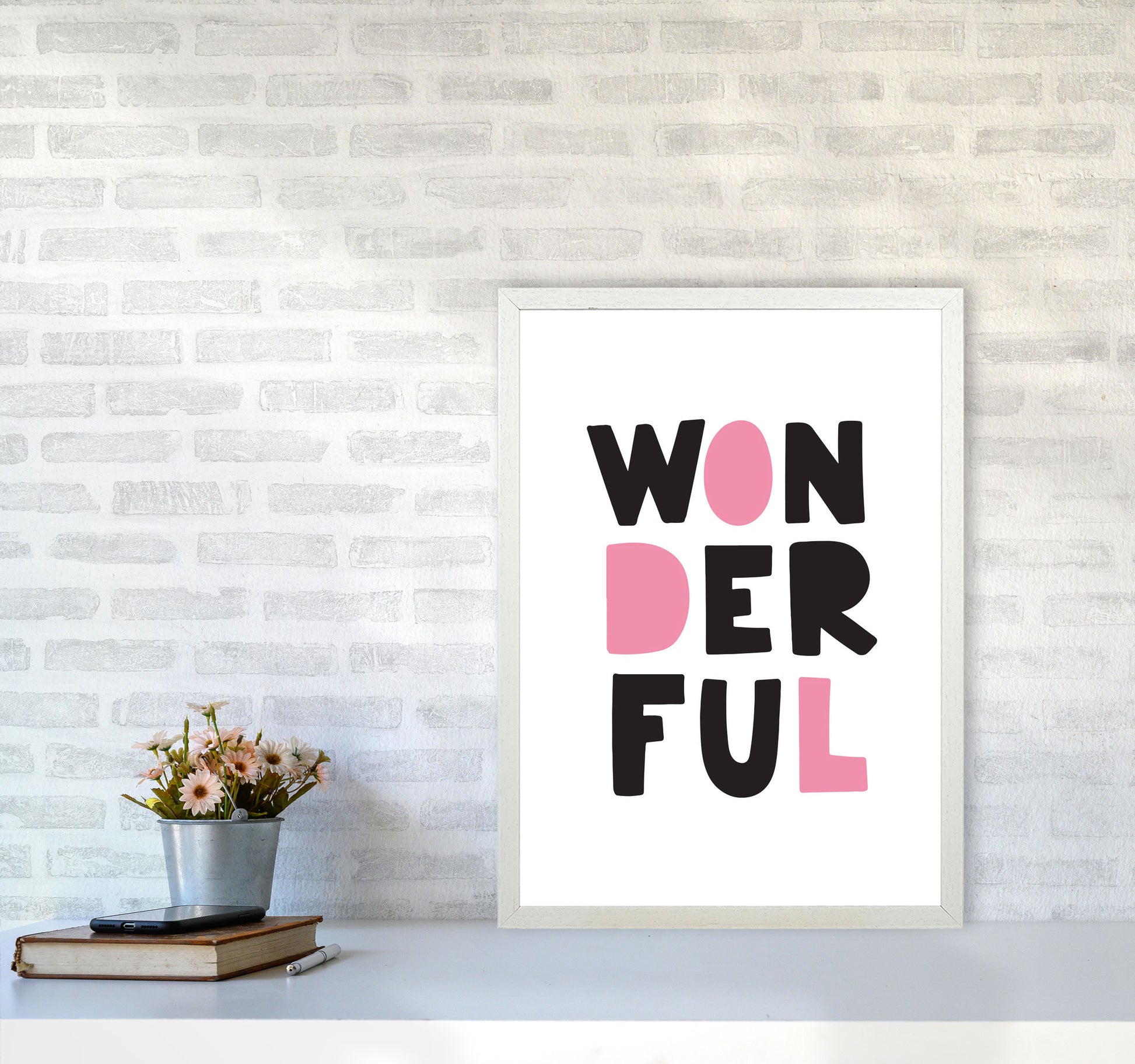 Wonderful Black And Pink Framed Nursey Wall Art Print A2 Oak Frame