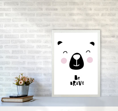 Be Brave Bear Face Framed Typography Wall Art Print A2 Oak Frame