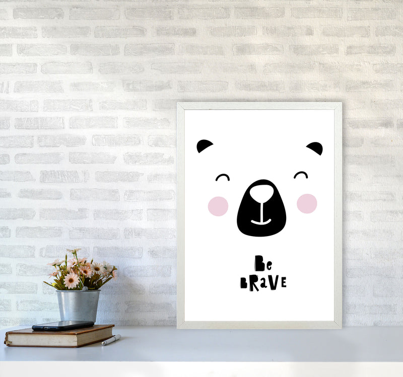 Be Brave Bear Face Framed Typography Wall Art Print A2 Oak Frame