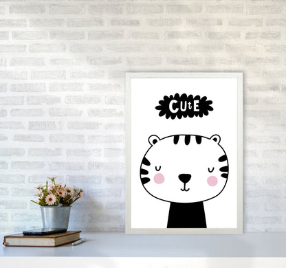Cute Scandi Tiger Modern Print Animal Art Print A2 Oak Frame