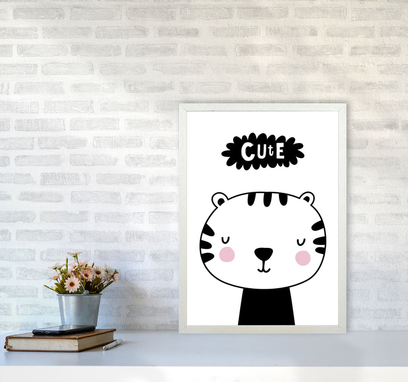 Cute Scandi Tiger Modern Print Animal Art Print A2 Oak Frame