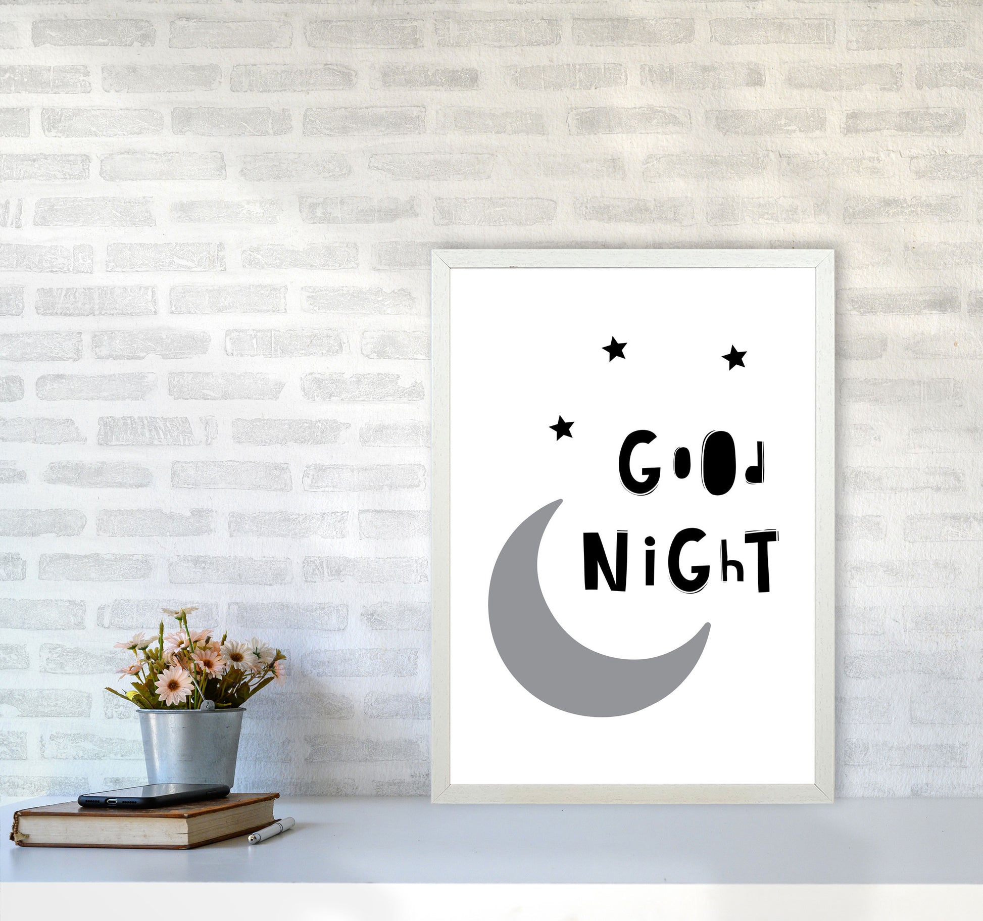 Good Night Moon Framed Nursey Wall Art Print A2 Oak Frame