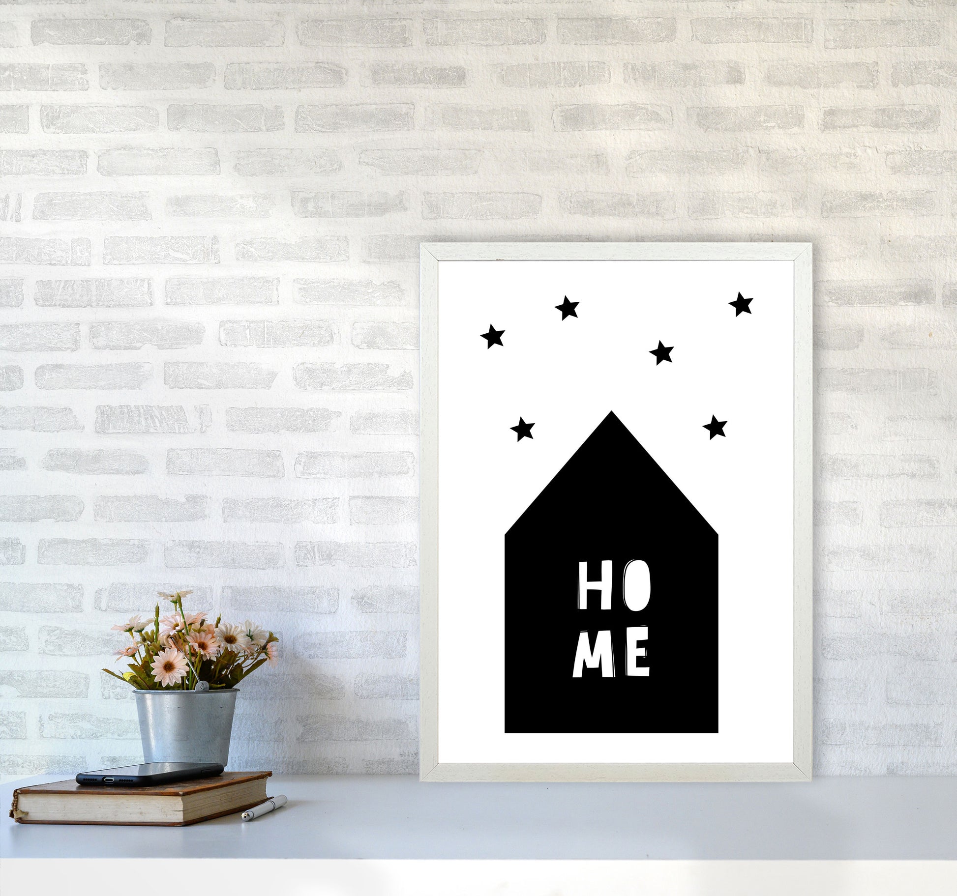 Home Scandi Framed Typography Wall Art Print A2 Oak Frame
