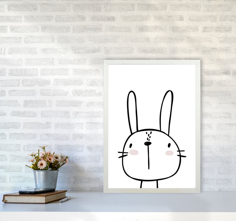 White Bunny Modern Print, Animal Art Print A2 Oak Frame