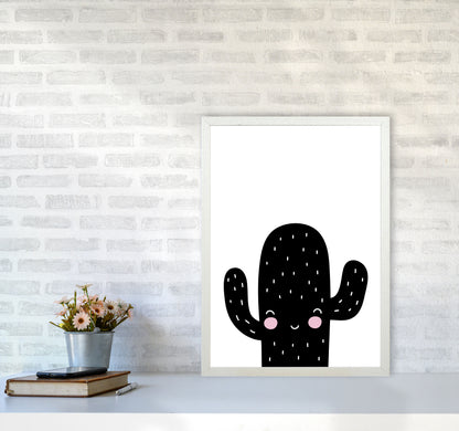 Black Scandi Cactus Modern Print, Framed Botanical & Nature Art Print A2 Oak Frame