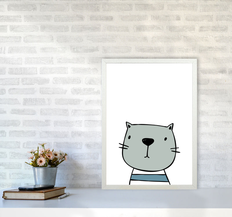 Cat Modern Print Animal Art Print A2 Oak Frame