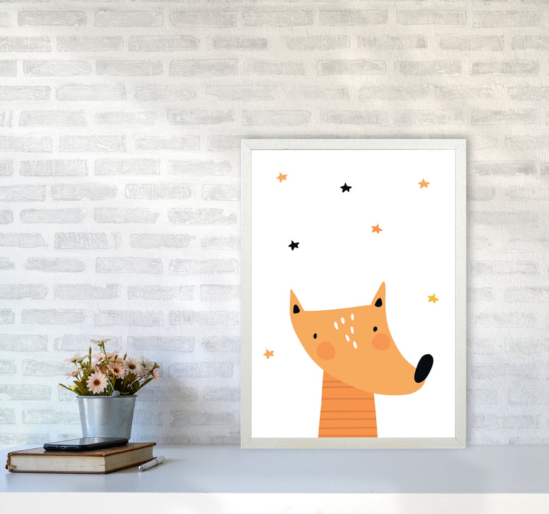 Scandi Fox Framed Nursey Wall Art Print A2 Oak Frame