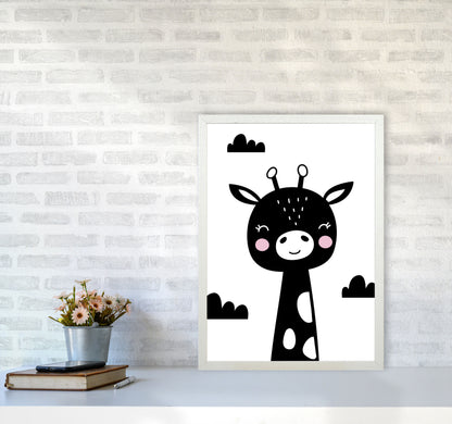 Scandi Black Giraffe Framed Nursey Wall Art Print A2 Oak Frame