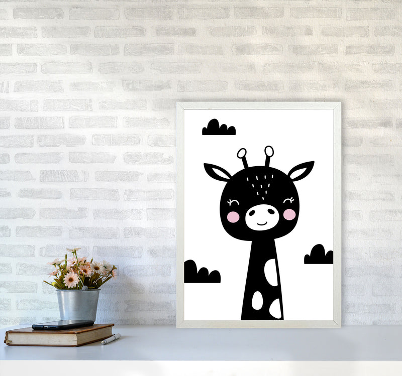 Scandi Black Giraffe Framed Nursey Wall Art Print A2 Oak Frame
