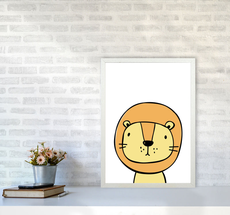 Scandi Lion Framed Nursey Wall Art Print A2 Oak Frame