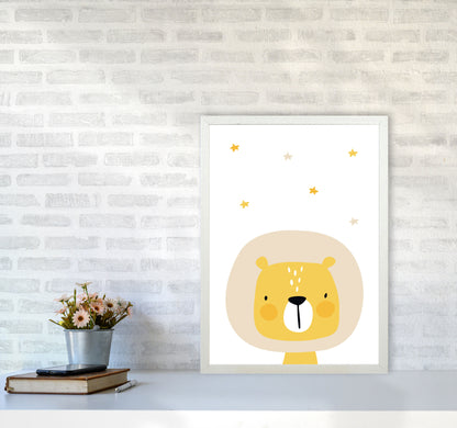Scandi Lion And Stars Framed Nursey Wall Art Print A2 Oak Frame