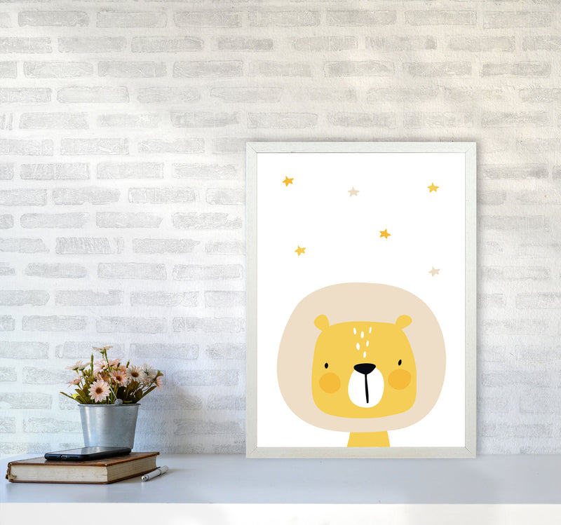 Scandi Lion And Stars Framed Nursey Wall Art Print A2 Oak Frame