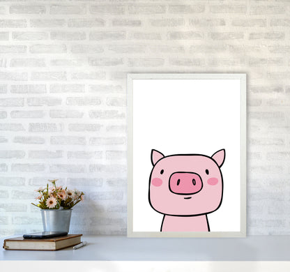 Scandi Pink Pig Framed Nursey Wall Art Print A2 Oak Frame