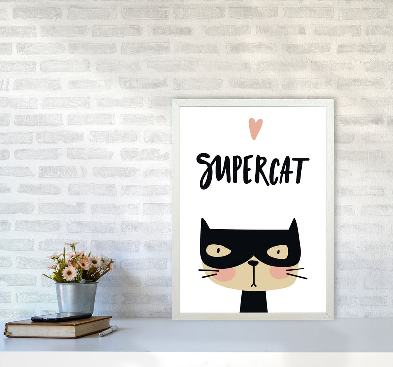 Supercat Framed Nursey Wall Art Print A2 Oak Frame