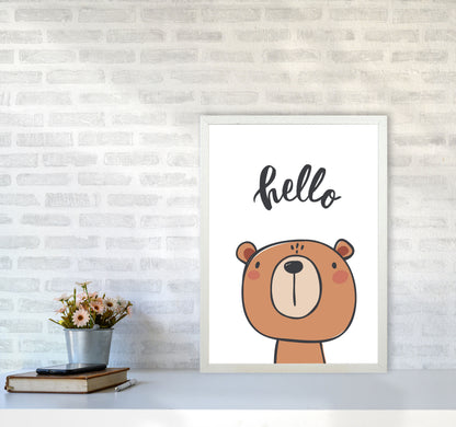 Hello Bear Modern Print Animal Art Print A2 Oak Frame
