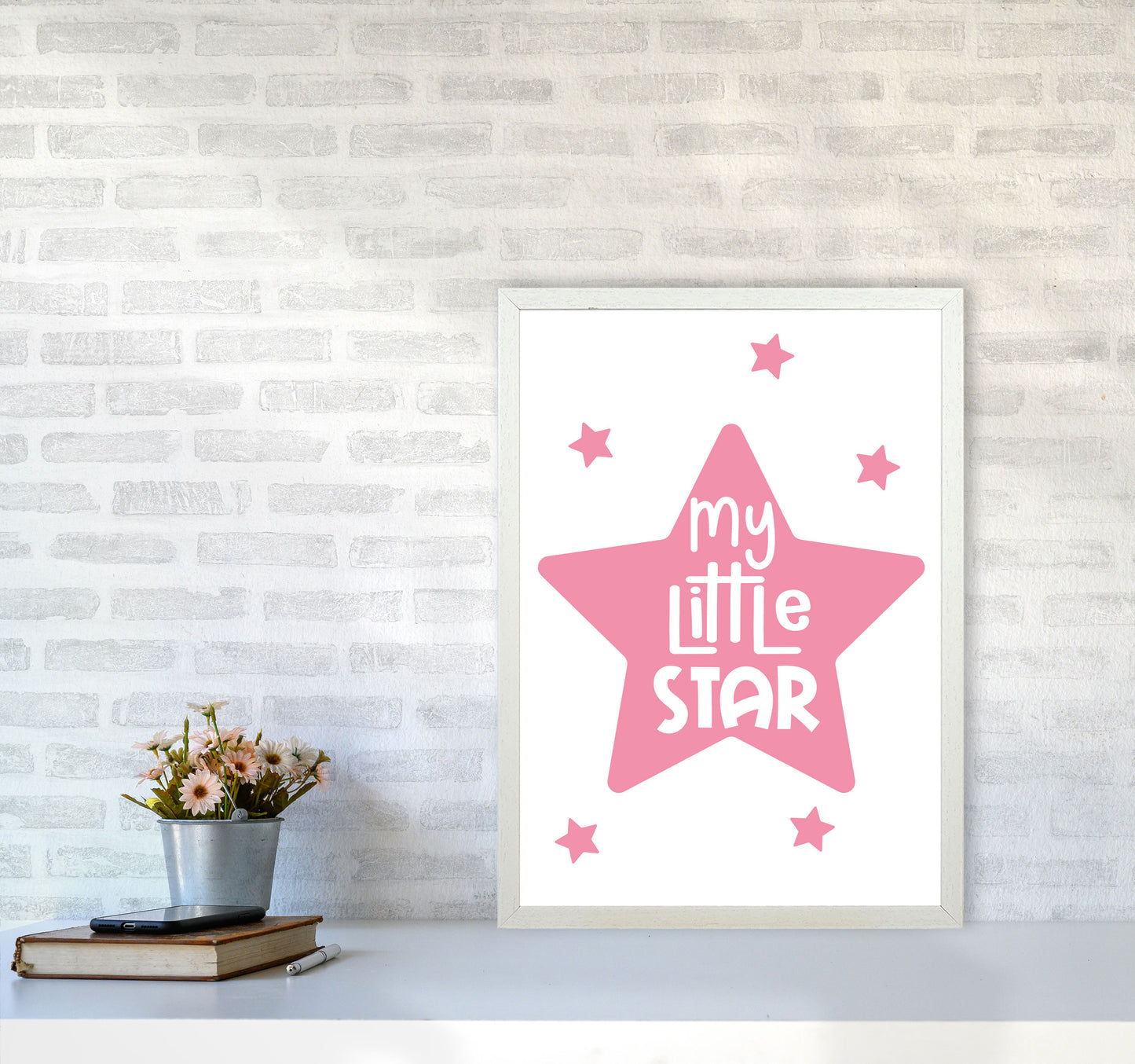 My Little Star Pink Framed Nursey Wall Art Print A2 Oak Frame