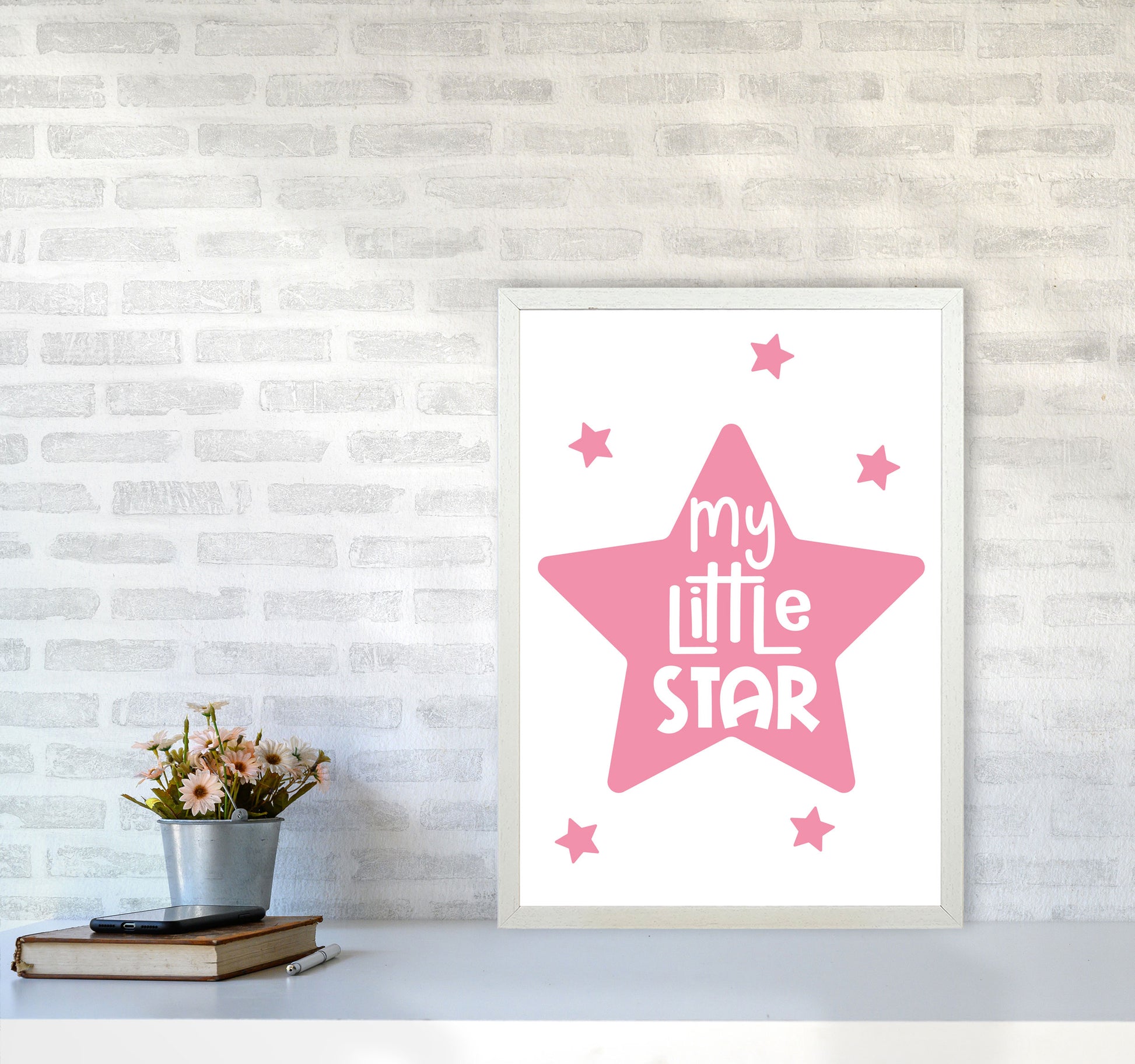 My Little Star Pink Framed Nursey Wall Art Print A2 Oak Frame