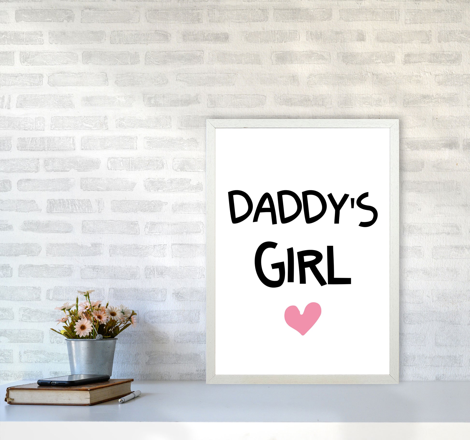 Daddy&#39;s Girl Pink Framed Nursey Wall Art Print A2 Oak Frame