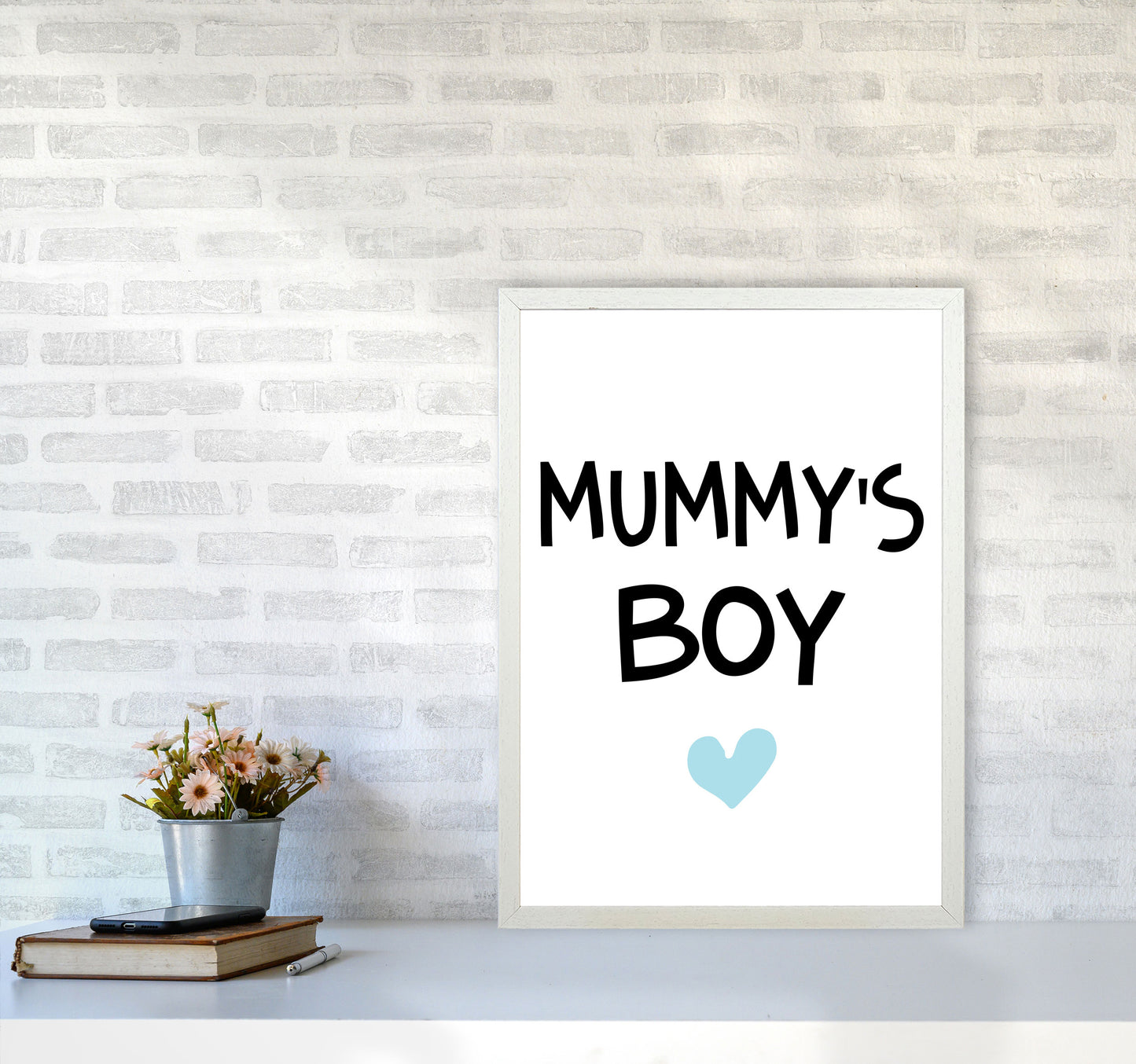Mummy&#39;s Boy Blue Framed Nursey Wall Art Print A2 Oak Frame