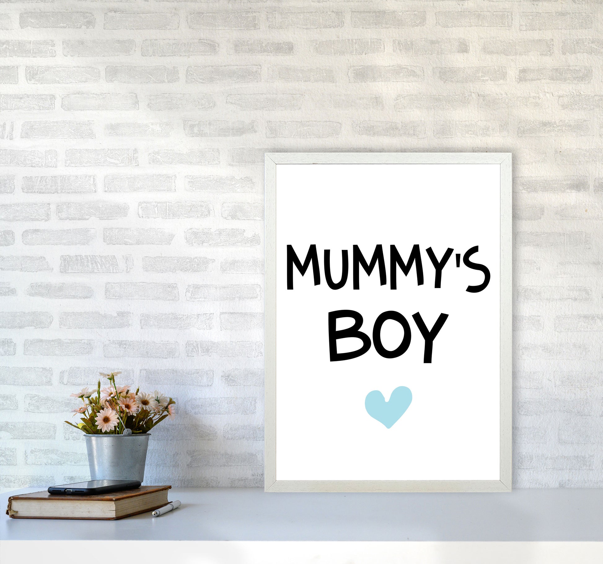 Mummy&#39;s Boy Blue Framed Nursey Wall Art Print A2 Oak Frame
