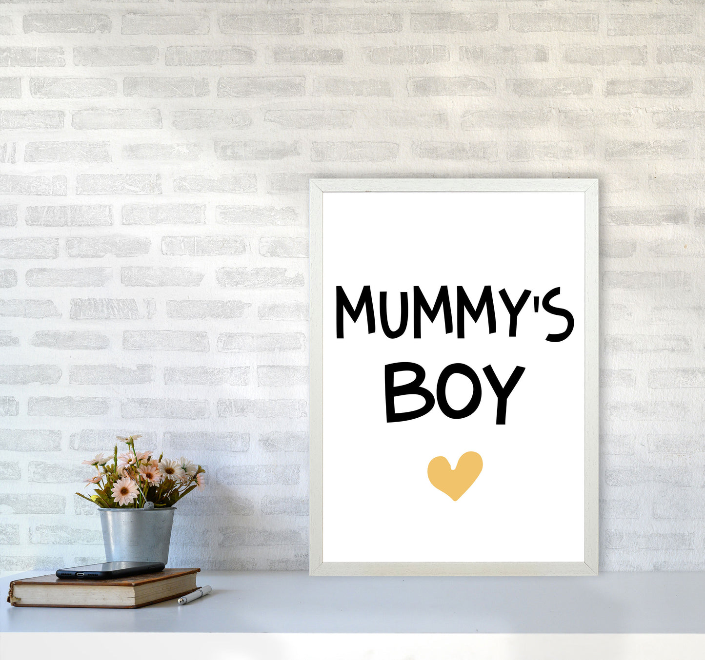 Mummy&#39;s Boy Mustard Framed Nursey Wall Art Print A2 Oak Frame