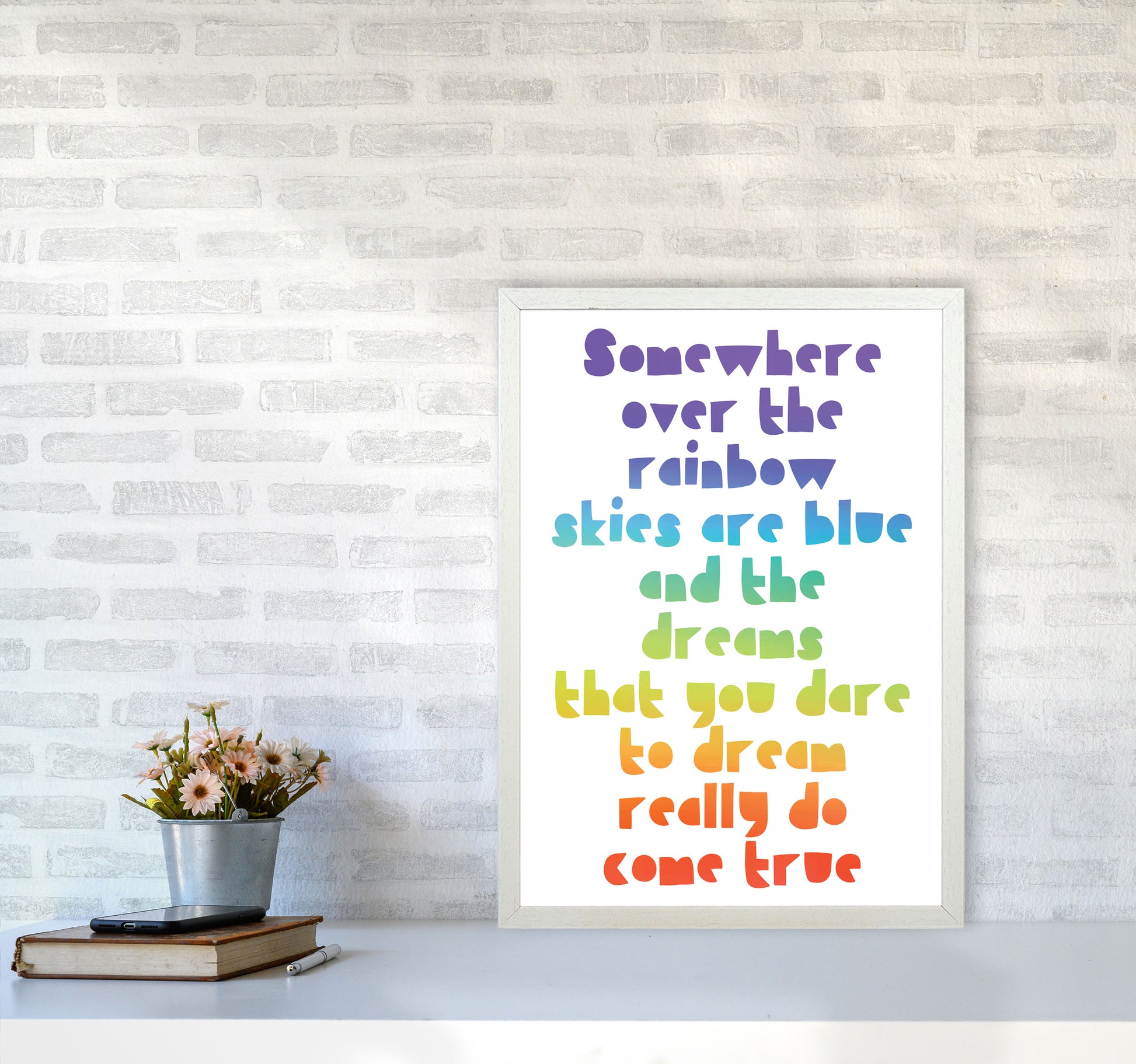 Somewhere Over The Rainbow Multi Modern Print A2 Oak Frame