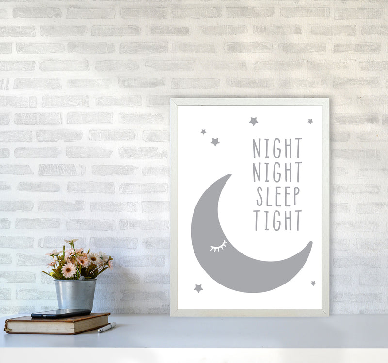 Night Night Moon Grey Framed Nursey Wall Art Print A2 Oak Frame