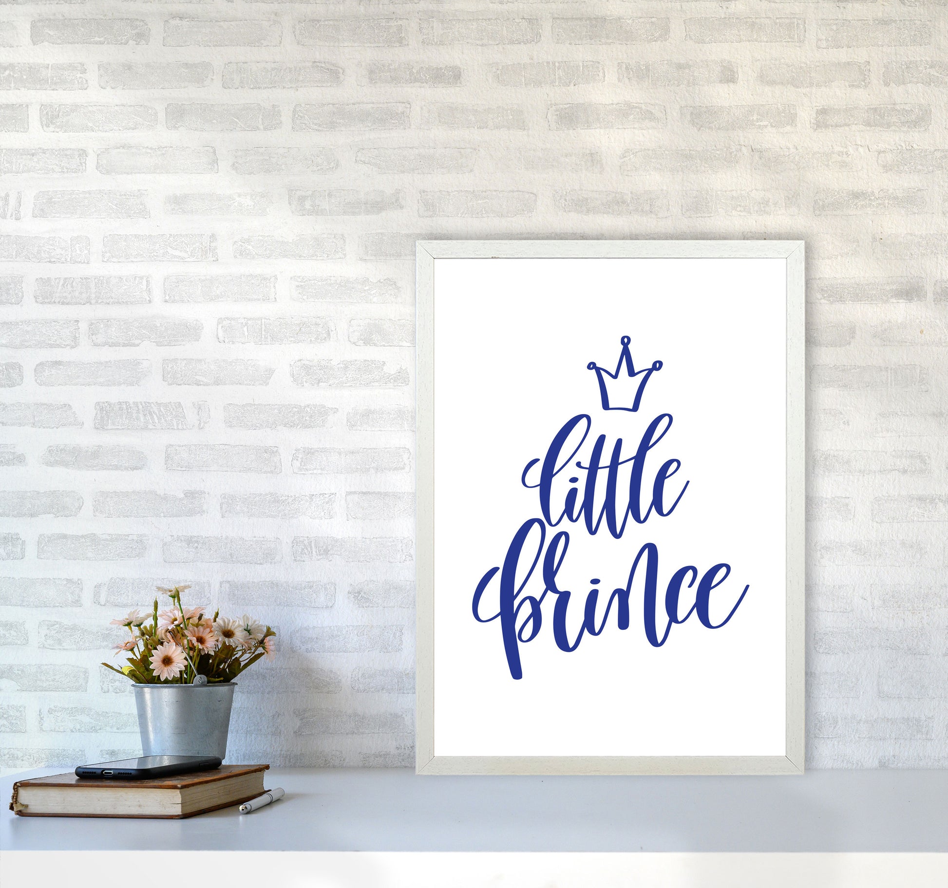 Little Prince Navy Framed Nursey Wall Art Print A2 Oak Frame