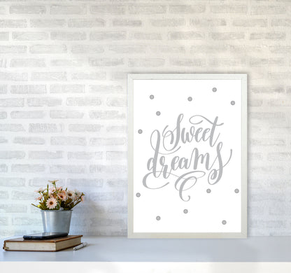 Sweet Dreams Grey Framed Nursey Wall Art Print A2 Oak Frame