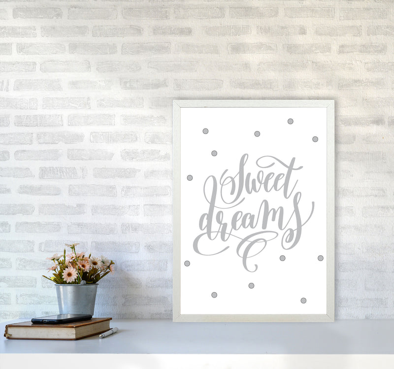 Sweet Dreams Grey Framed Nursey Wall Art Print A2 Oak Frame