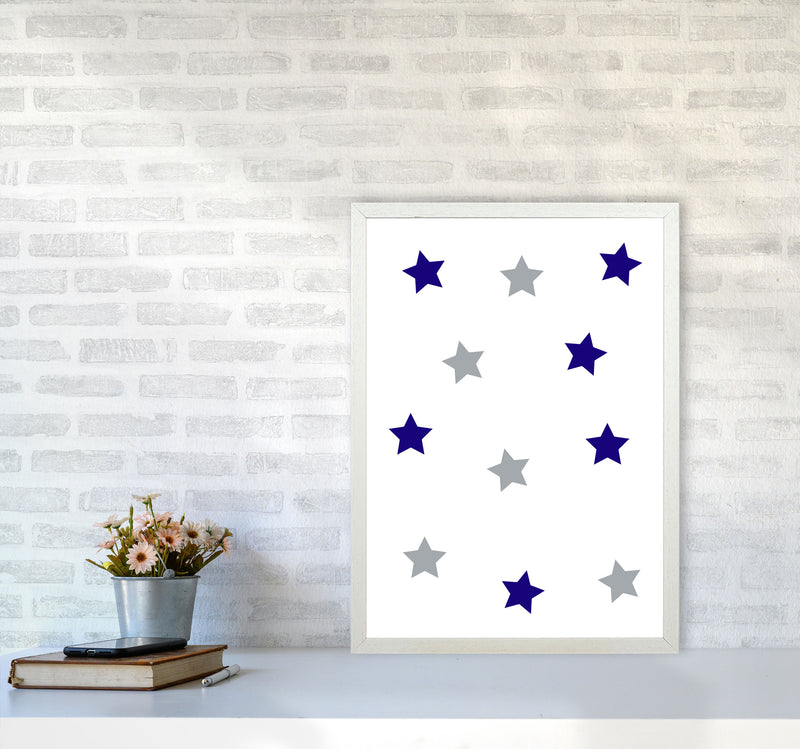 Navy And Grey Stars Modern Print A2 Oak Frame