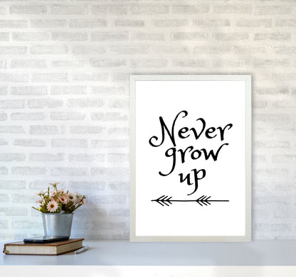Never Grow Up Black Framed Nursey Wall Art Print A2 Oak Frame