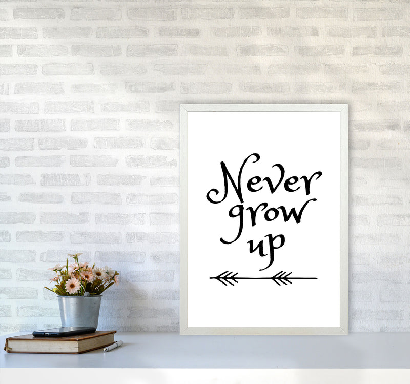 Never Grow Up Black Framed Nursey Wall Art Print A2 Oak Frame