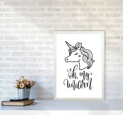 Oh My Unicorn Black Framed Nursey Wall Art Print A2 Oak Frame
