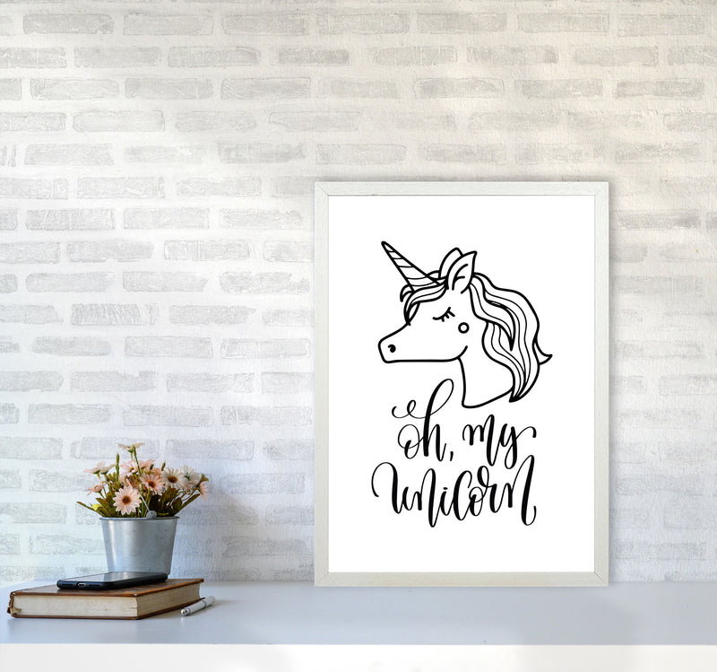 Oh My Unicorn Black Framed Nursey Wall Art Print A2 Oak Frame