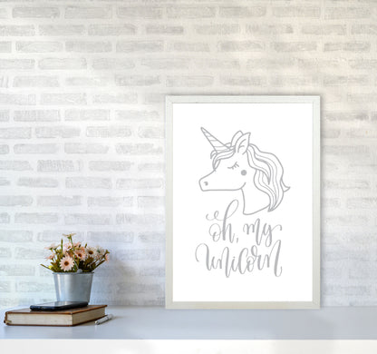 Oh My Unicorn Grey Framed Nursey Wall Art Print A2 Oak Frame